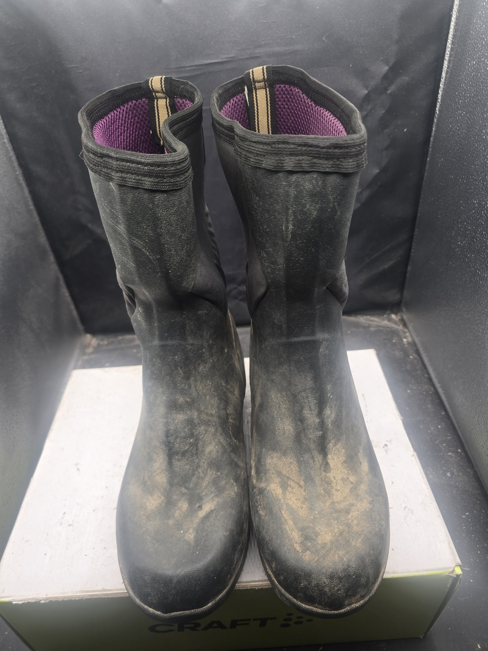 Women's Black Winter Rain Boots with Purple Lining